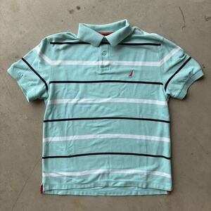 Nautica Performance Deck Shirt Mens Large Mint Green Striped Short Sleeve Polo